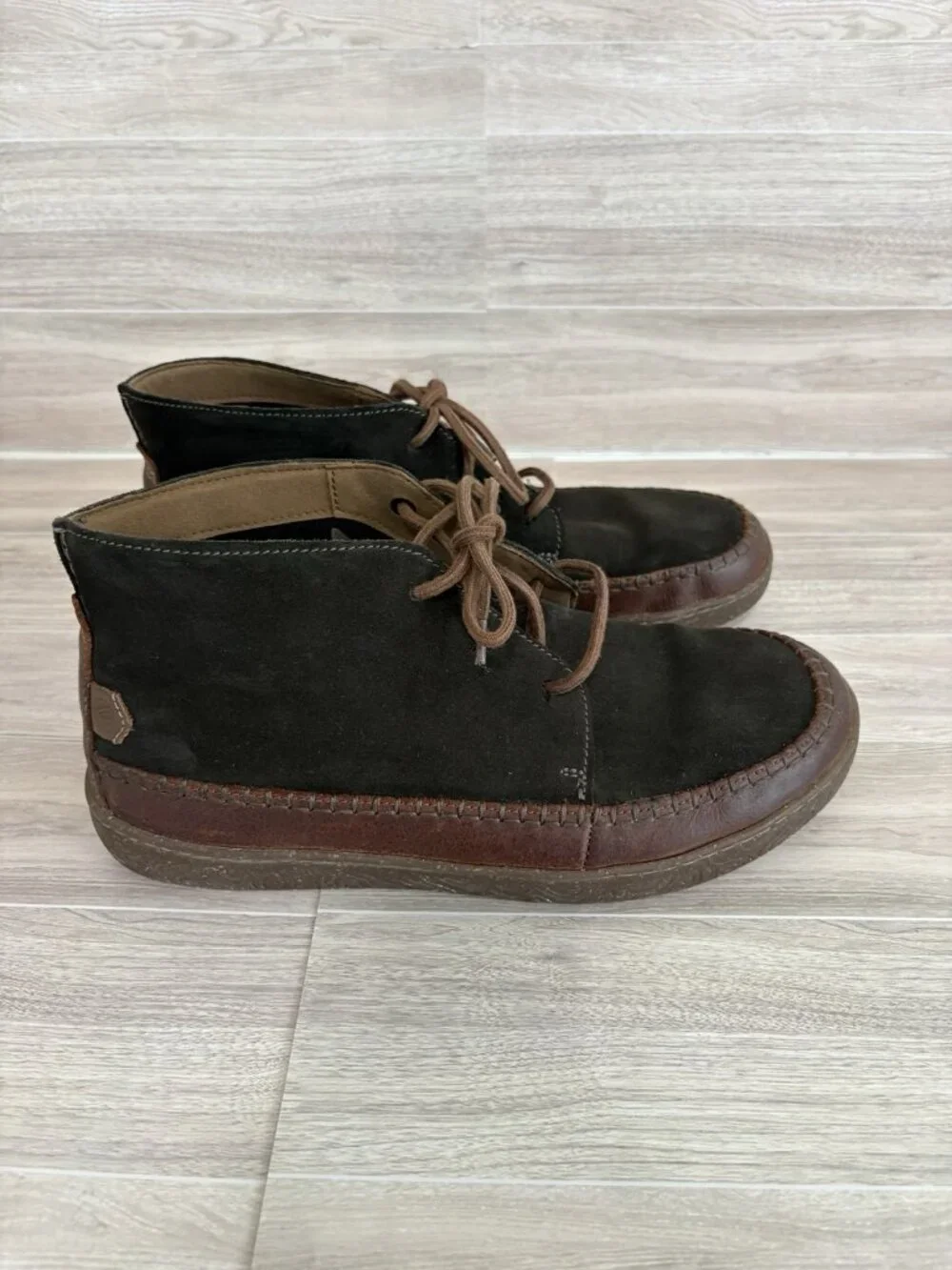Clarks Olive Green Hodson Suede Leather Trim Lace Mid Ankle Boots